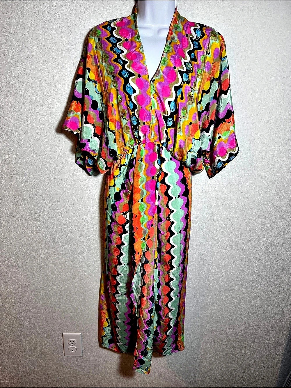 Gold & Silver Paris  dress Abstract Print Maxi Pink & Orange boho festival